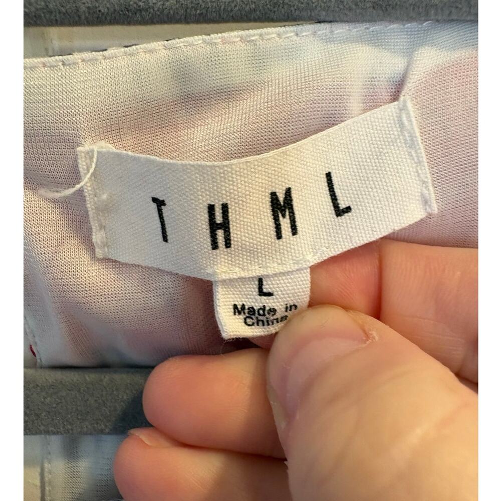 THML Anthropologie Stripe Embroidered Shift Dress Pink Navy Flutter Sleeve Large - Picture 5 of 6